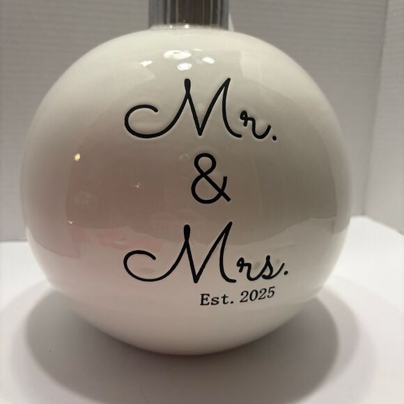 Martha Stewart White Ceramic Mr. & Mrs. Oversized Christmas Ornament Decor Viral - Picture 2 of 4